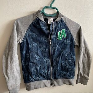 H&M Kids Boys LA Varsity Zipper Cotton Jean Gray Sleeves Bomber Jacket sz 6-7
